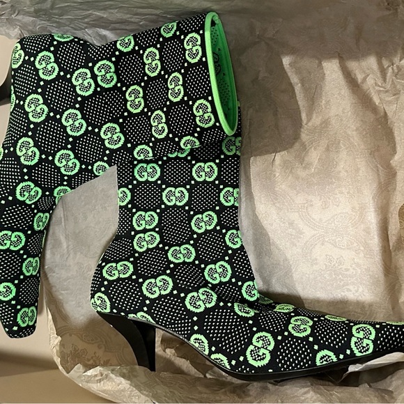 NEW Gucci GG Neon Green Sock Boots - Picture 8 of 13